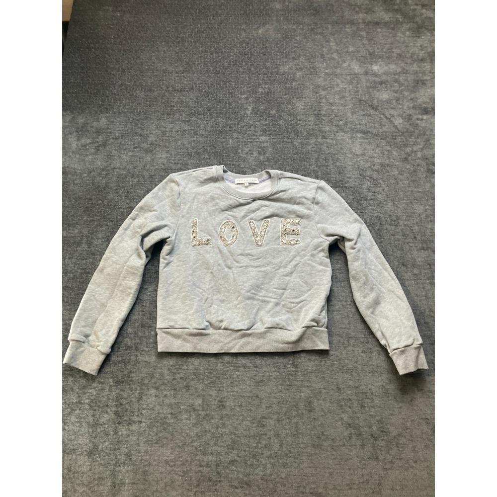Endless Rose Sweatshirt Womens Small Gray Rhinestone LOVE Knit Cotton Pullover